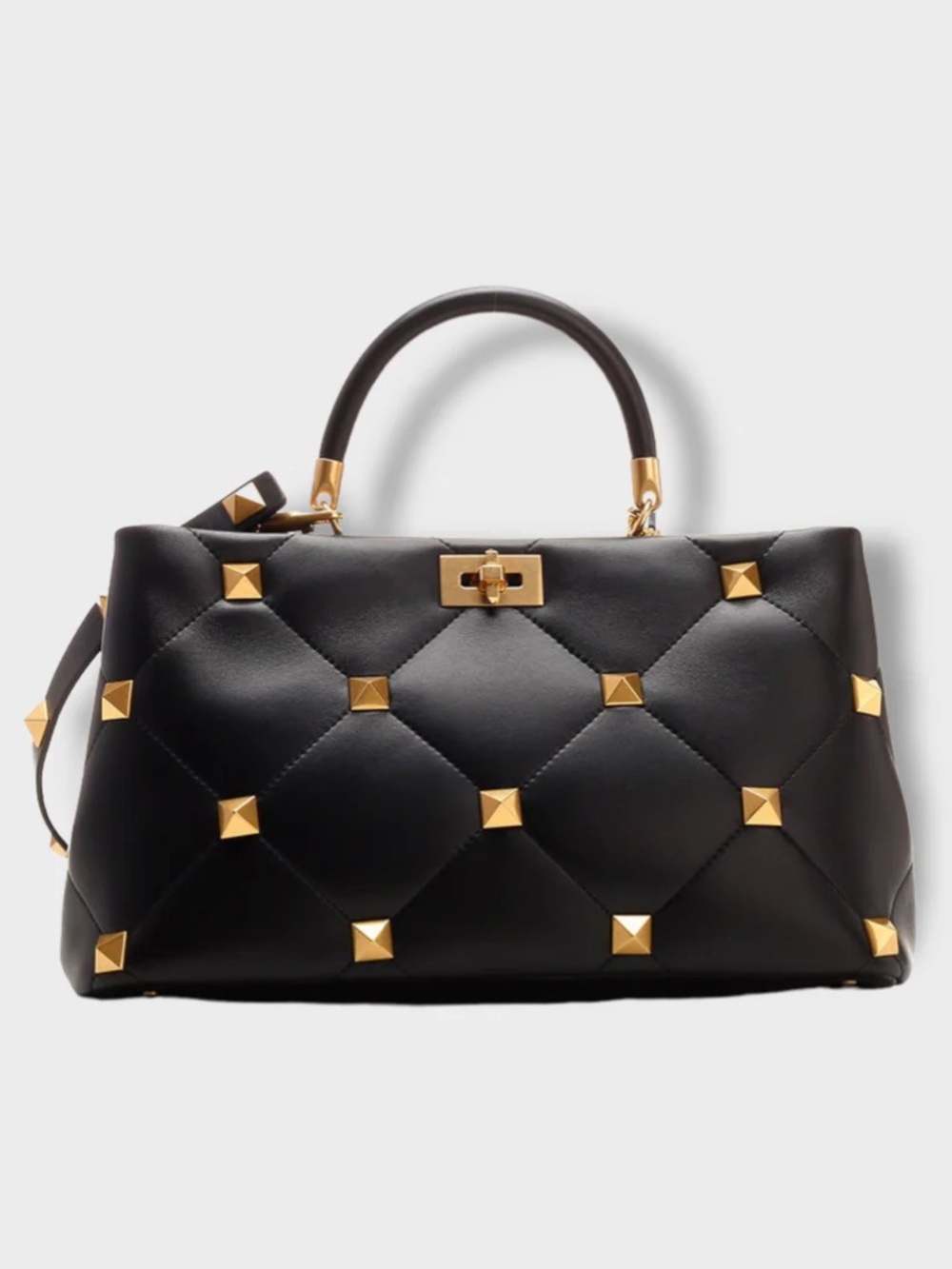 Valentino Garavani Black Roman gold Stud Tote Bag top handle